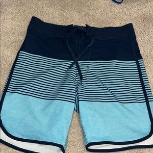 Old Navy Men's Navy and Light Blue Striped Board Shorts